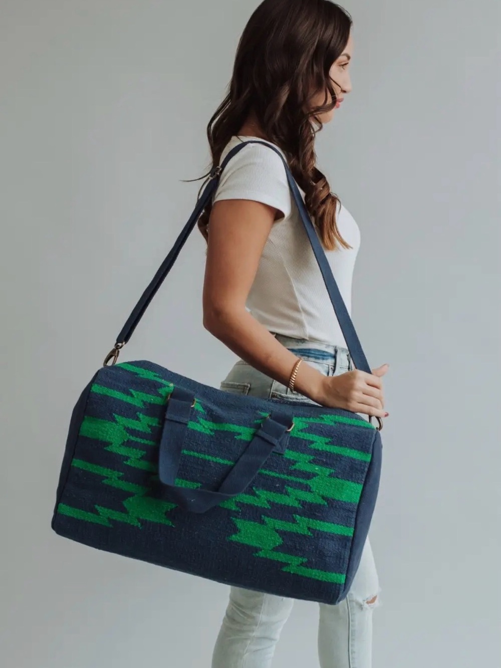 Panache Apparel Co. Navy & Green Aztec Duffel